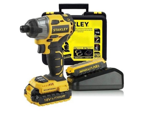 Шуруповерт импульсный аккумуляторный бесщеточный STANLEY SBI201D2K, 18 В Li-Ion
