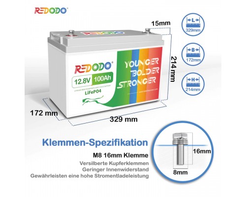 Акумулятор Redodo 12V 100Ah LiFePO4 | 1,28 кВтг та 1,28 кВт