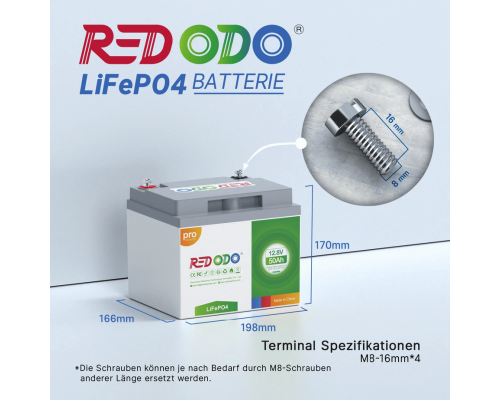 Акумулятор Redodo 12V 50Ah Pro LiFePO4 | 640 Втг и 640 Вт
