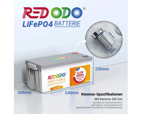 Аккумулятор Redodo 12V 300Ah LiFePO4 | 3.84 кВтч и 2.56 кВт
